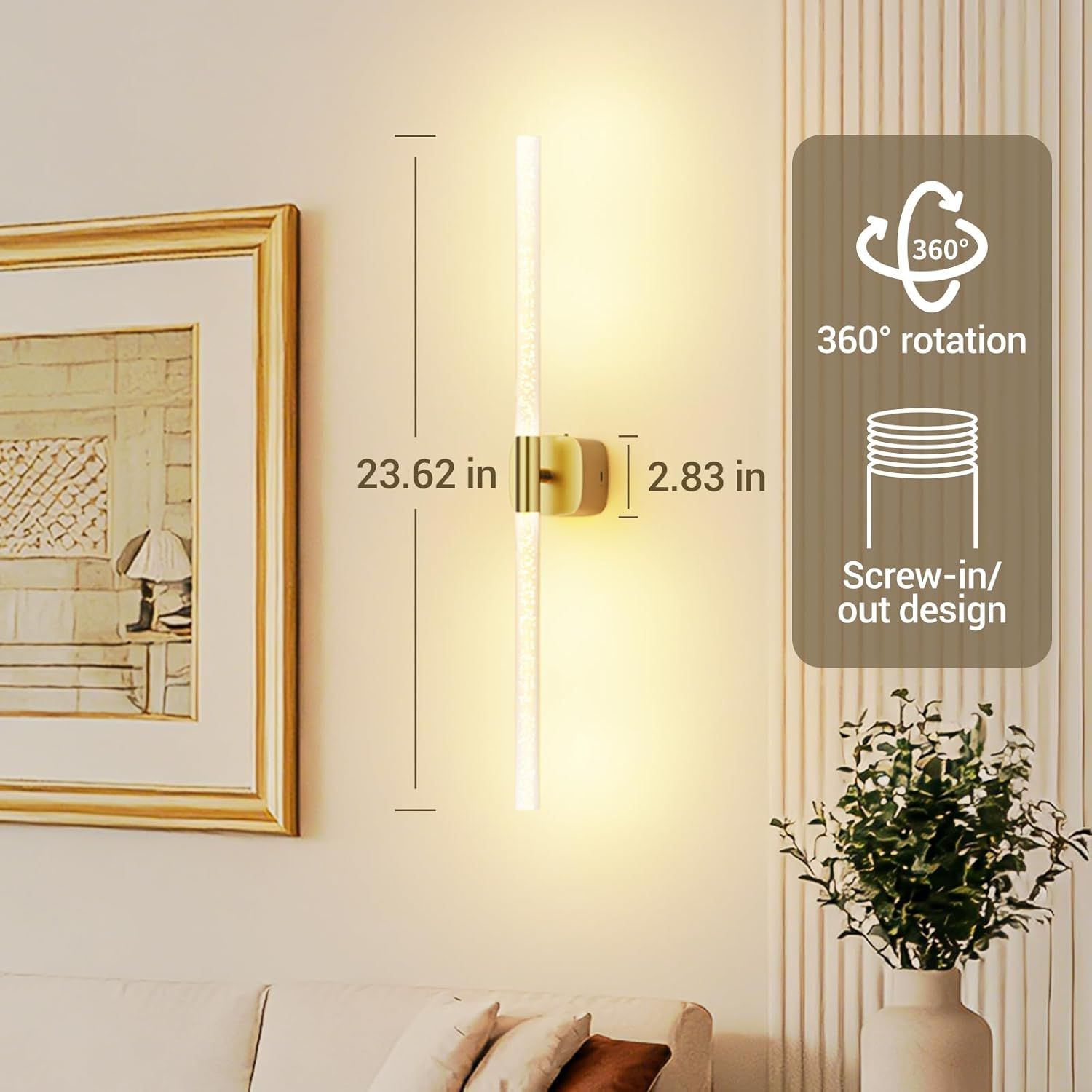 Gold Battery Operated Wall Sconce Set of 2