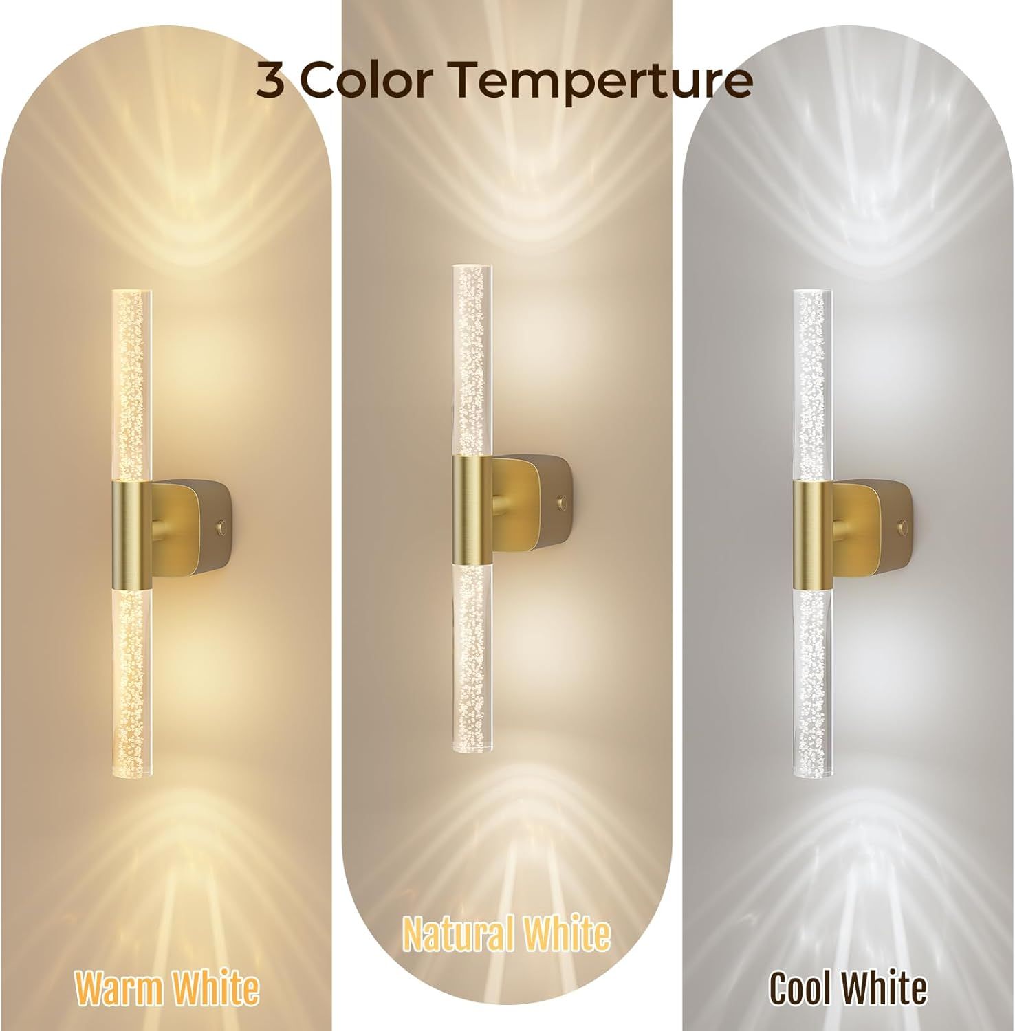 Battery Operated Wall Sconce Set of 2 Rechargeable Battery Powered Wall Light with 12000mAh Wireless Dimmable Wall Lamp Fixtures for Bedroom Living Room (Brushed Gold