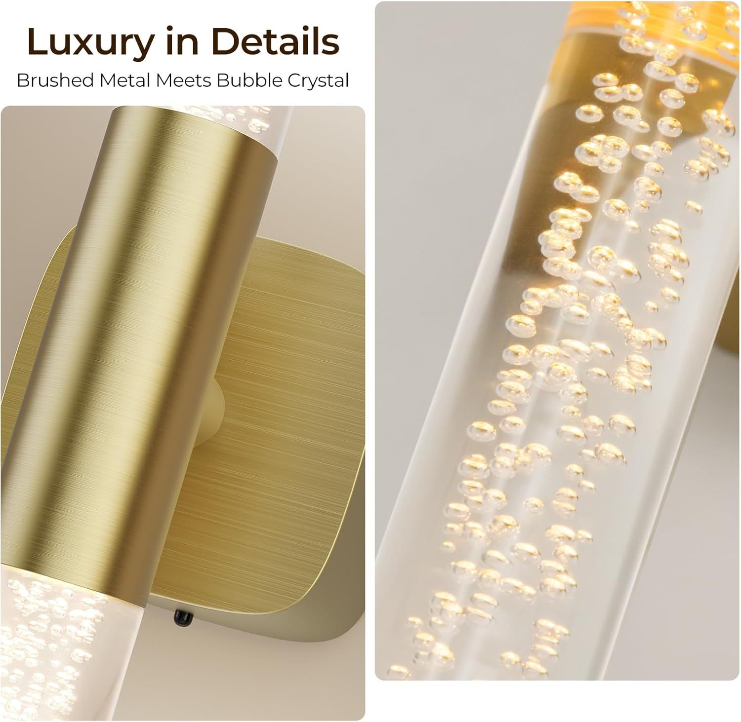 Battery Operated Wall Sconce Set of 2 Rechargeable Battery Powered Wall Light with 12000mAh Wireless Dimmable Wall Lamp Fixtures for Bedroom Living Room (Brushed Gold