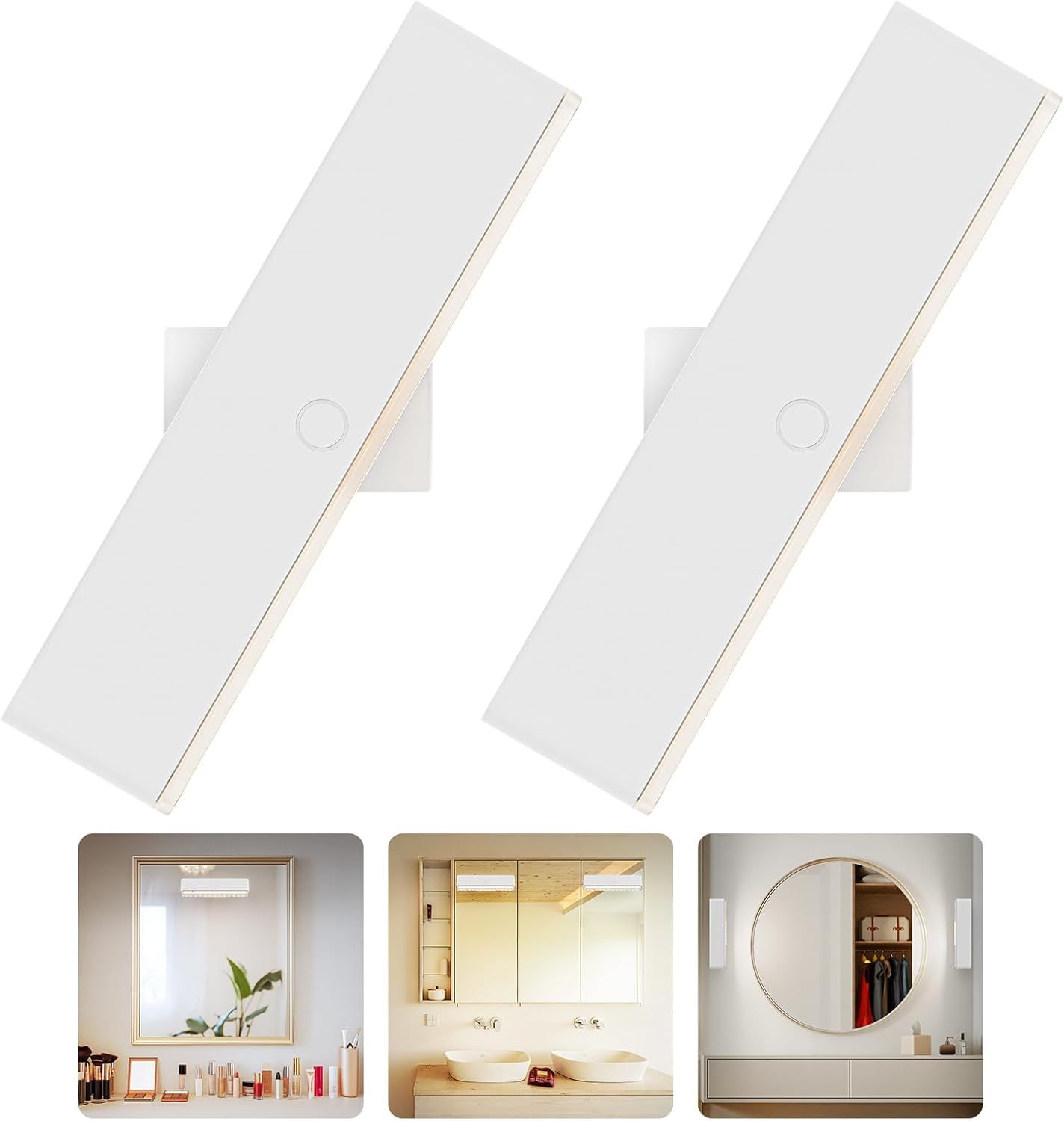 Wireless Vanity Lights for Mirror Set of 2-4000mAh Rechargeable Stick On Makeup Light with CCT Modes & Dimmable Brightness