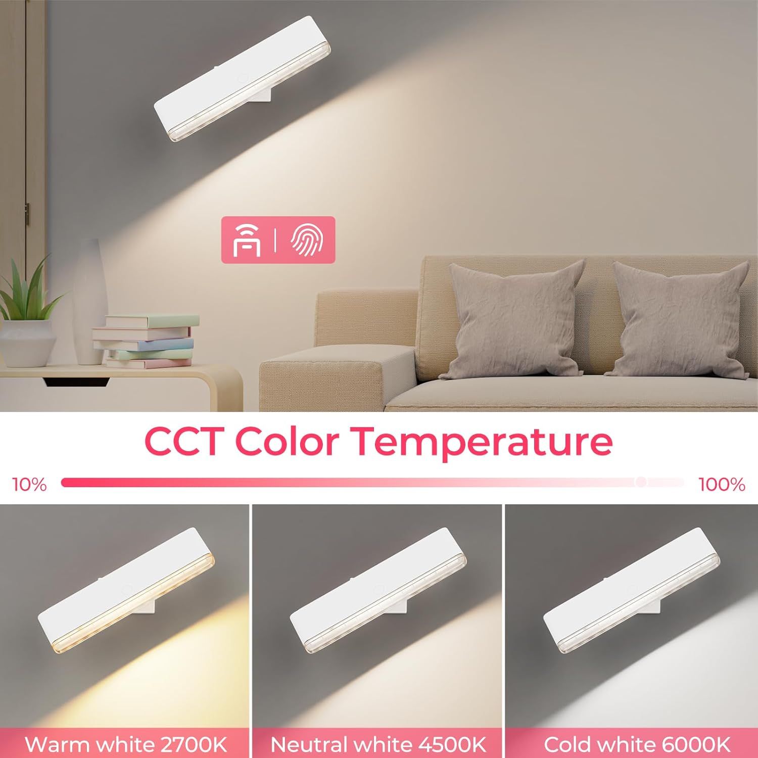 Wireless Vanity Lights for Mirror Set of 2-4000mAh Rechargeable Stick On Makeup Light with CCT Modes & Dimmable Brightness