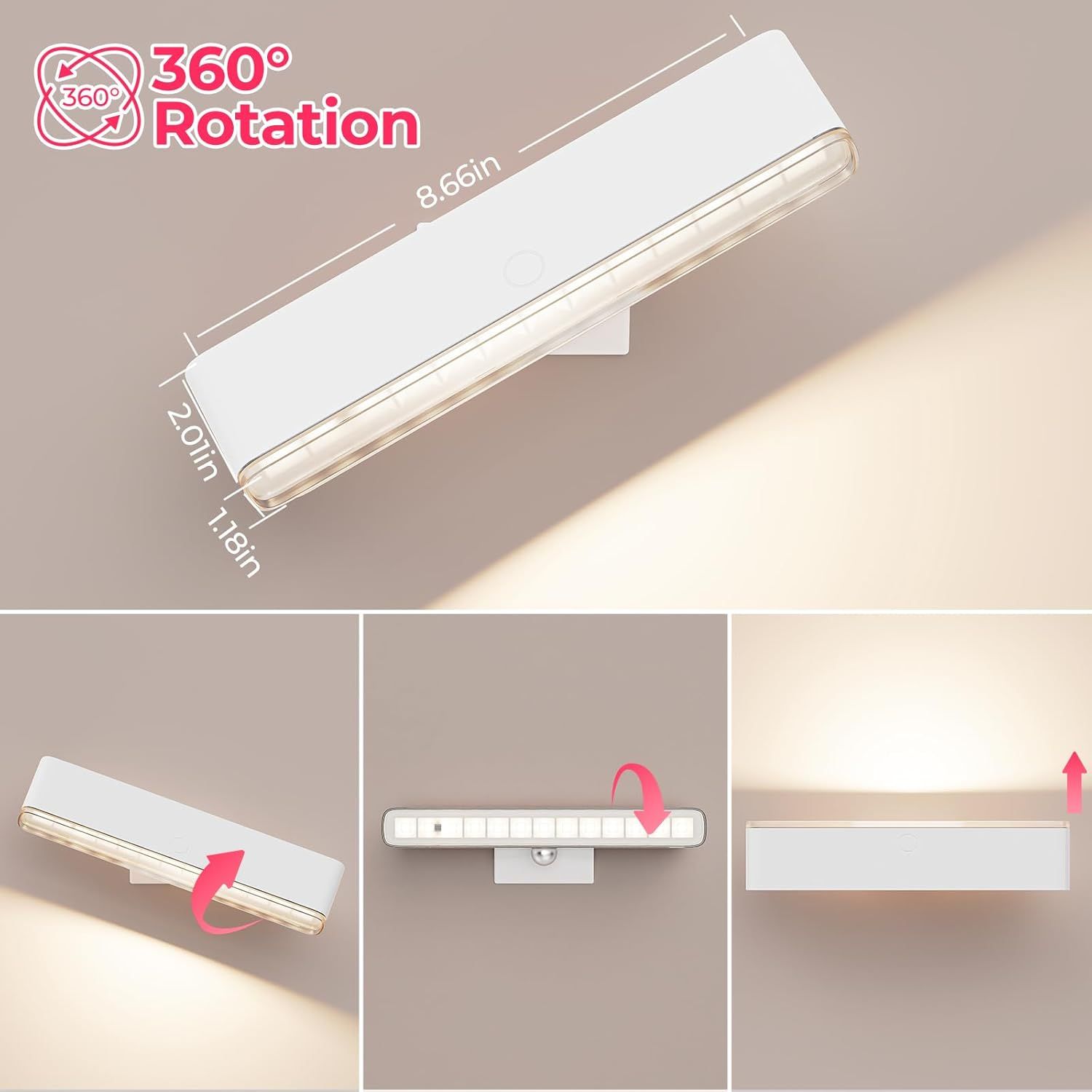 Wireless Vanity Lights for Mirror Set of 2-4000mAh Rechargeable Stick On Makeup Light with CCT Modes & Dimmable Brightness
