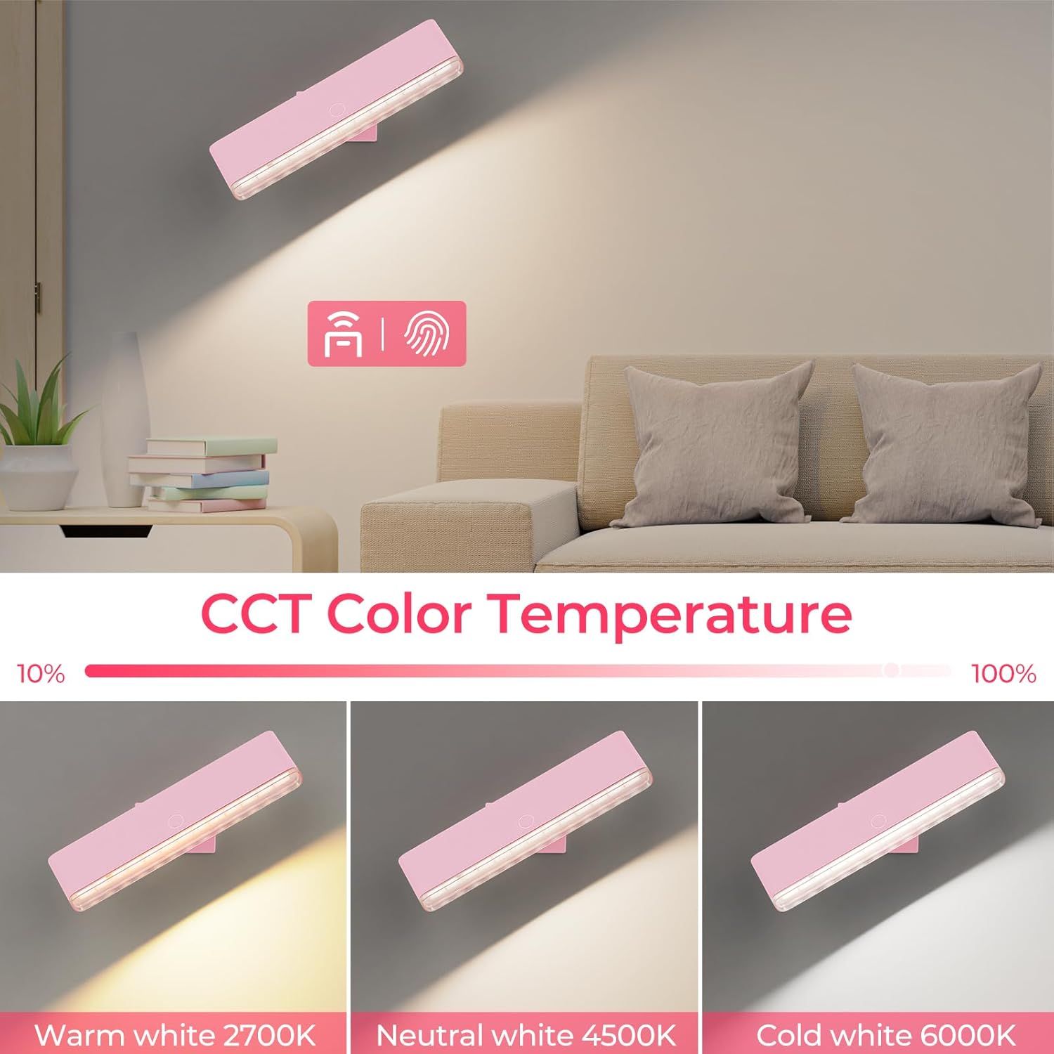 Wireless Vanity Lights for Mirror Set of 2-4000mAh Rechargeable Stick On Makeup Light with CCT Modes & Dimmable Brightness