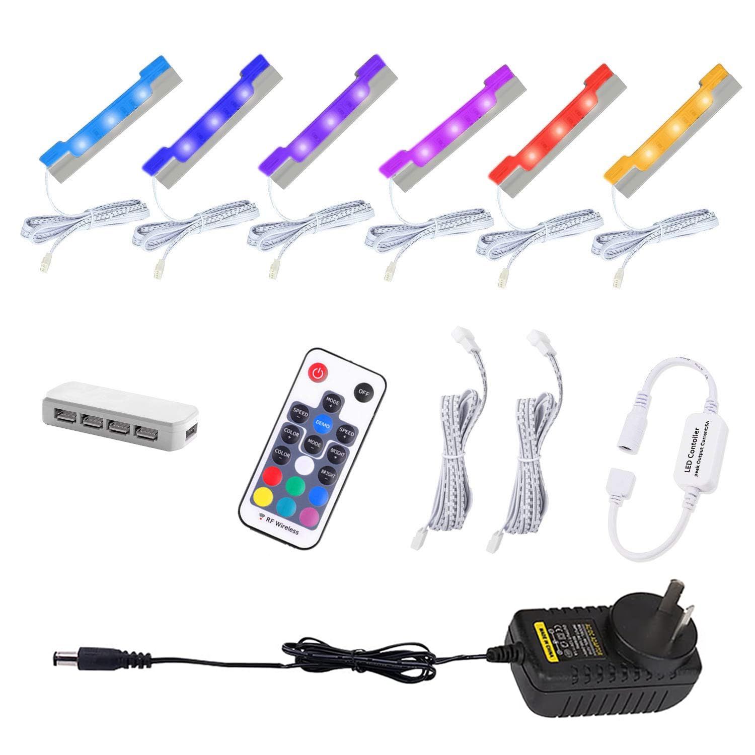 LED Under Cabinet Night Lights Kit for Glass Edge Shelf Back Side Lighting Using Flexible Cable and Clip with RF Remote(6 Lights RGB) LED Under Cabinet Night Lights Kit for Glass Edge Shelf Back Side Lighting Using Flexible Cable and Clip with RF Remote(6 Lights RGB)