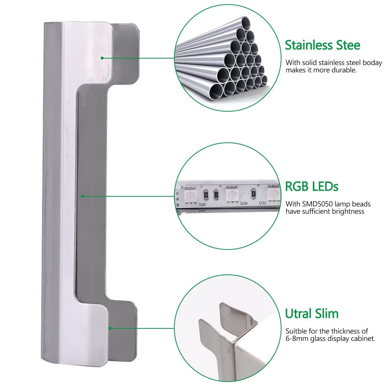 LED Under Cabinet Night Lights Kit for Glass Edge Shelf Back Side Lighting Using Flexible Cable and Clip with RF Remote(4 lights