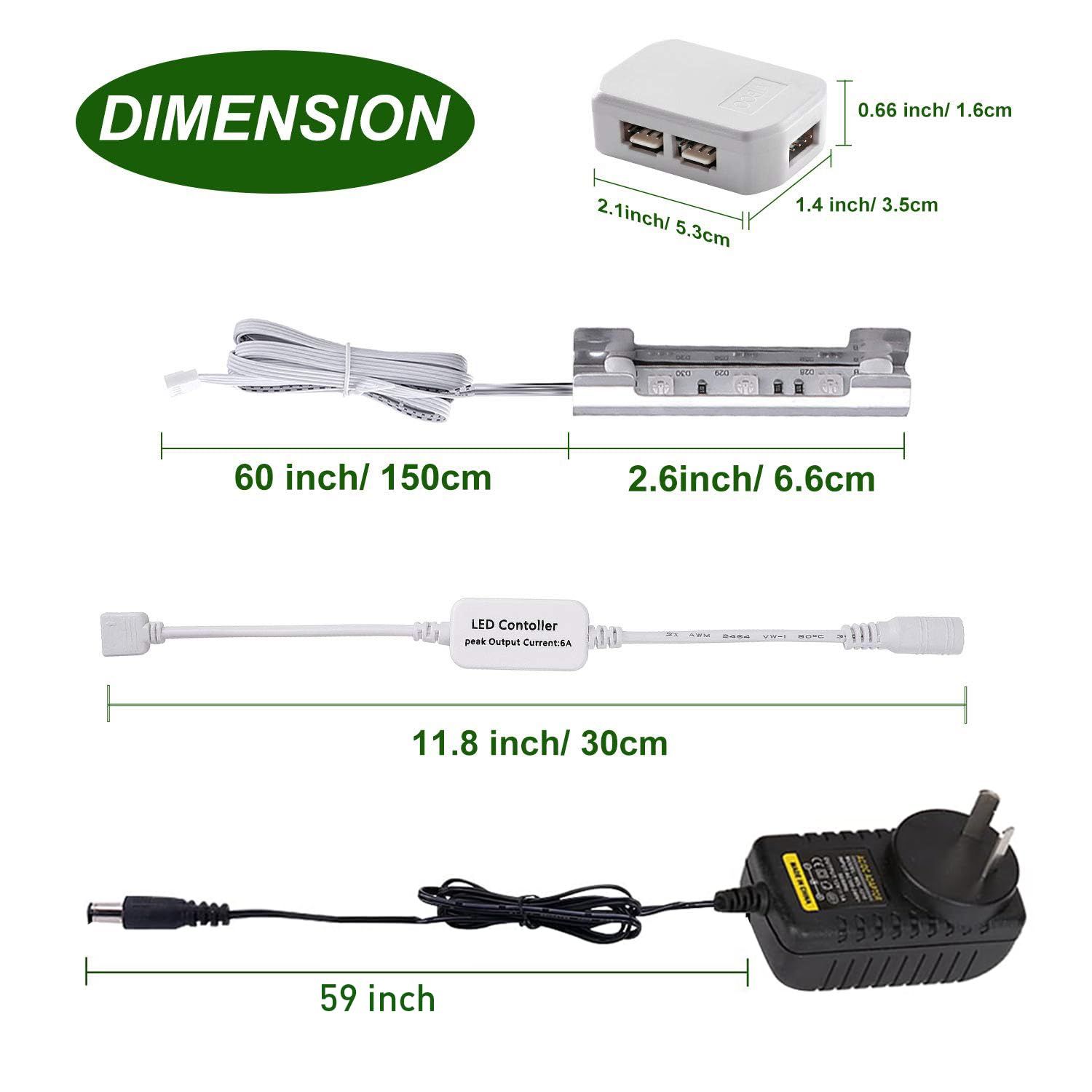 LED Under Cabinet Night Lights Kit for Glass Edge Shelf Back Side Lighting Using Flexible Cable and Clip with RF Remote(4 lights
