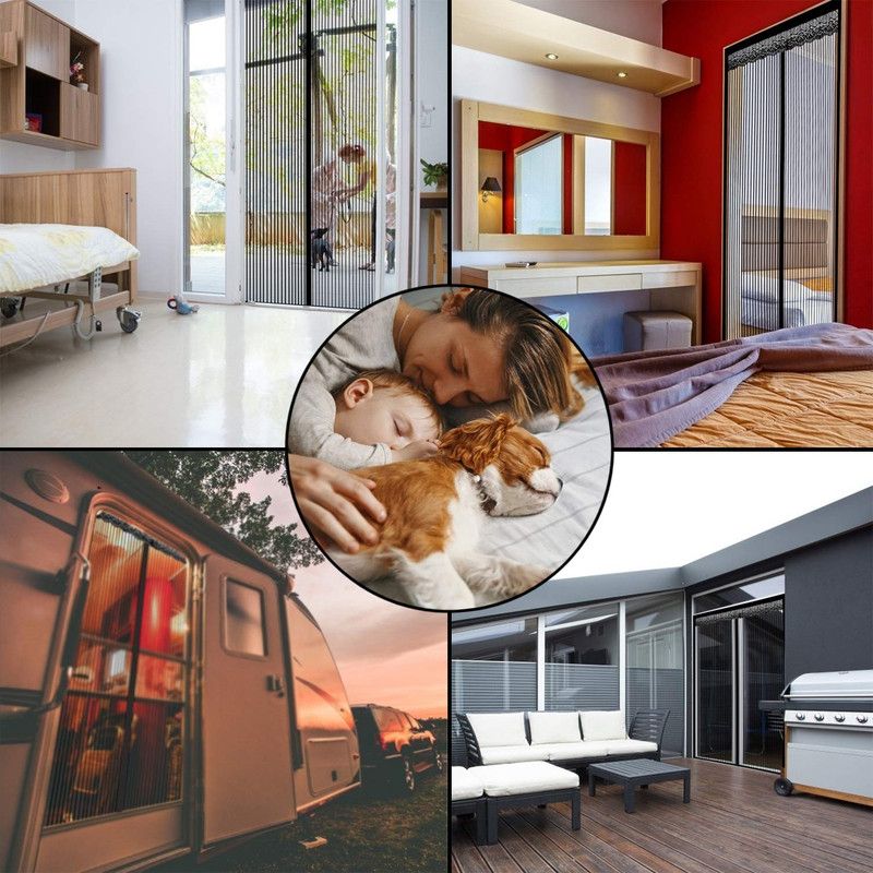Magnetic Door Screens - 100x210 cm Self-Closing - High-Density Insect Mesh - No Drilling Required - Black