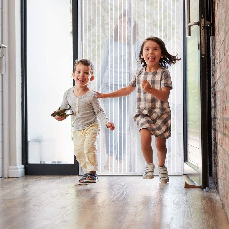 Magnetic Door Screens - 90x210 cm Self-Closing - High-Density Insect Mesh - No Drilling Required - White