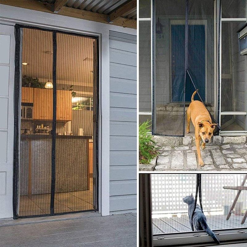 Magnetic Door Screens - 80x210 cm Self-closing - High-Density Insect Screen - No Drilling Required - Grey