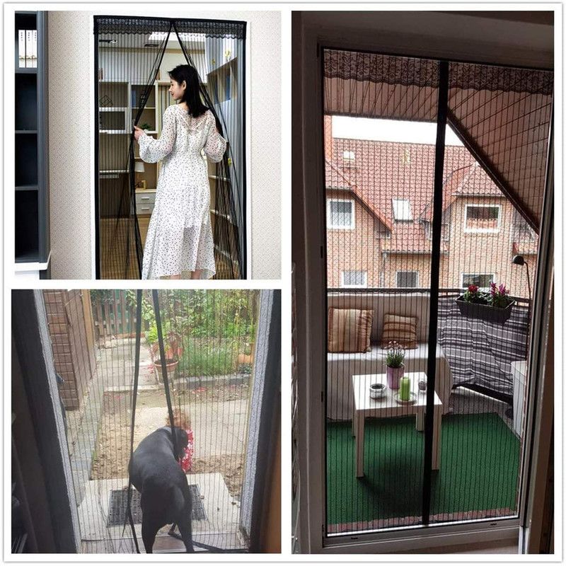 Magnetic Door Screens - 80x210 cm Self-closing - High-Density Insect Screen - No Drilling Required - Brown