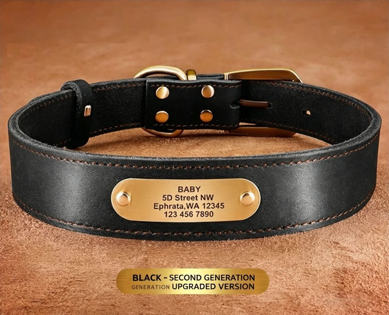 Premium Genuine Leather Dog Collar/Durable Real Leather Adjustable Collars For Male Female(XS,Black)