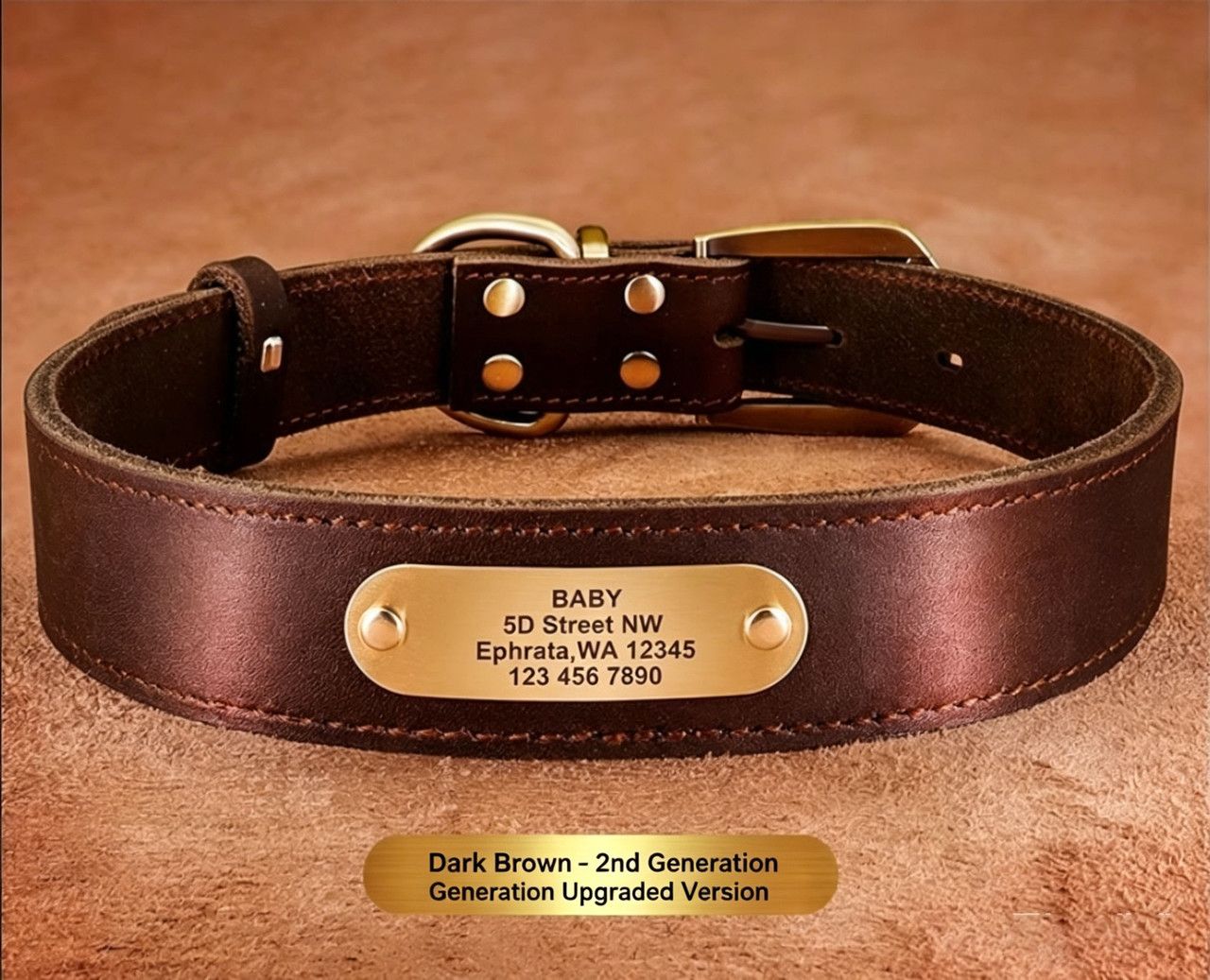 Premium Genuine Leather Dog Collar/Durable Real Leather Adjustable Collars For Male Female(XXL,Dark brown)