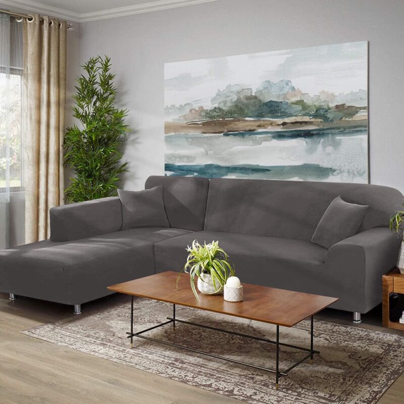 1 Piece Corner Sofa Cover with L Armrests and 1 Pillowcase