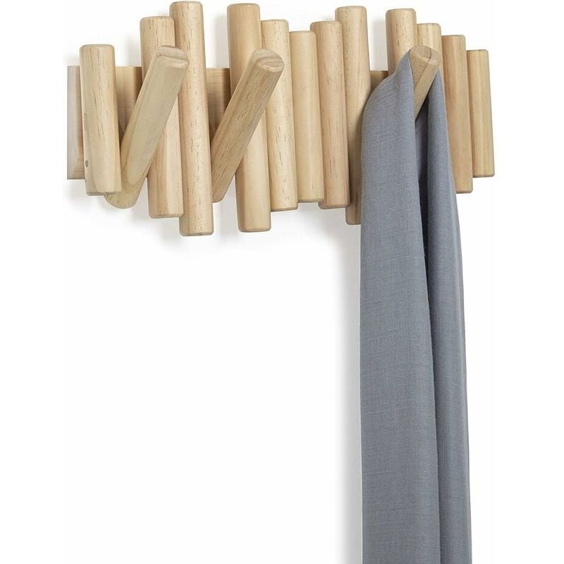 Wooden Wall Coat Rack with 5 Retractable Hooks Wooden Wall Coat Rack with 5 Retractable Hooks