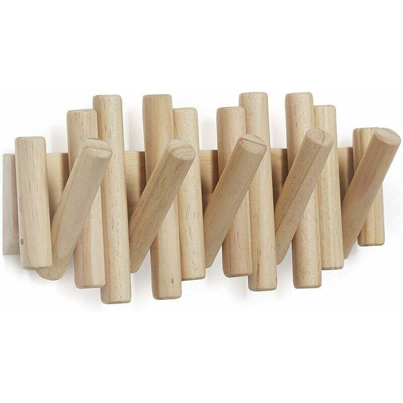 Wooden Wall Coat Rack with 5 Retractable Hooks