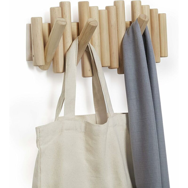 Wooden Wall Coat Rack with 5 Retractable Hooks