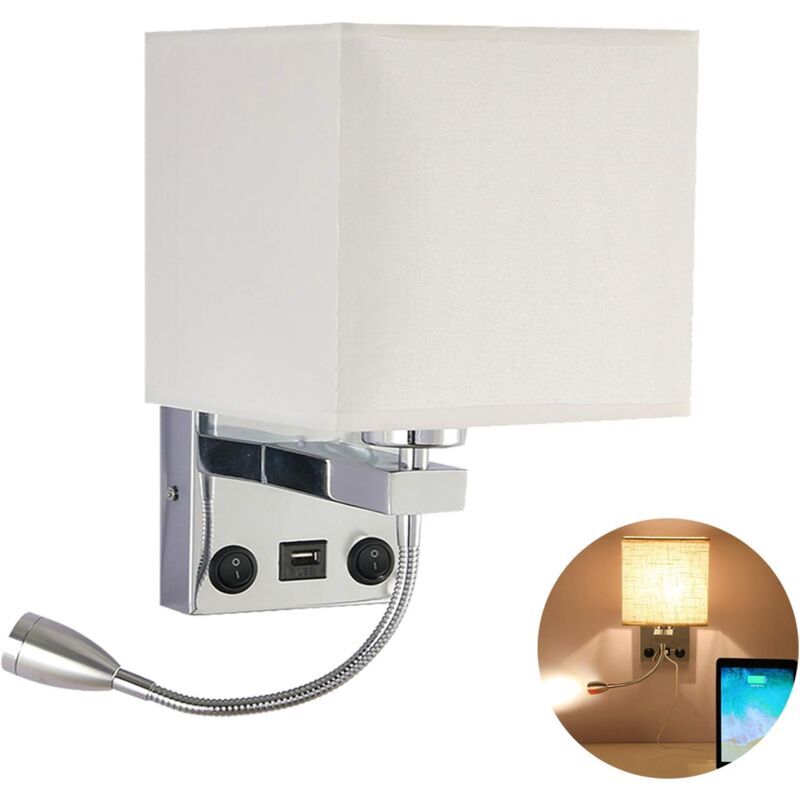 Bedside Wall Lamp with Flexible USB LED Reading Light
