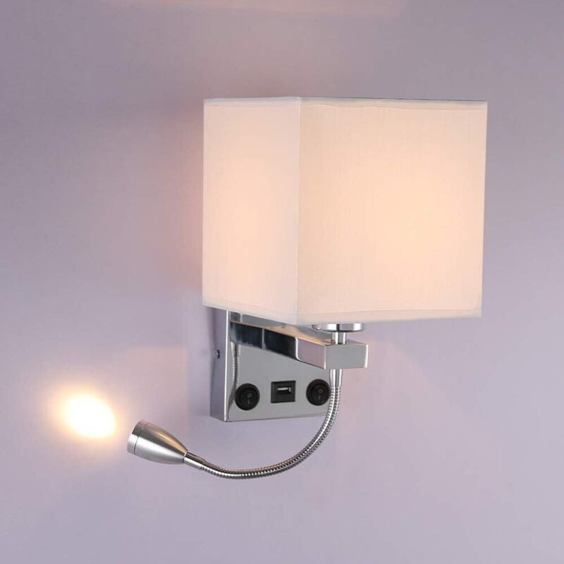 Bedside Wall Lamp with Flexible USB LED Reading Light
