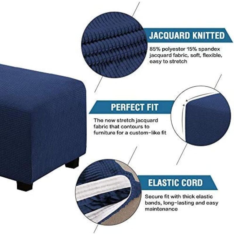 Square Ottoman Cover Soft Jacquard Stretch Footstool Cover Light Gray