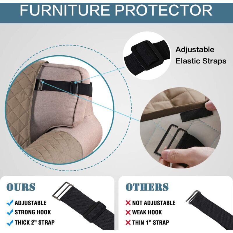 Recliner Chair Cover Waterproof Padded Non Slip Taupe