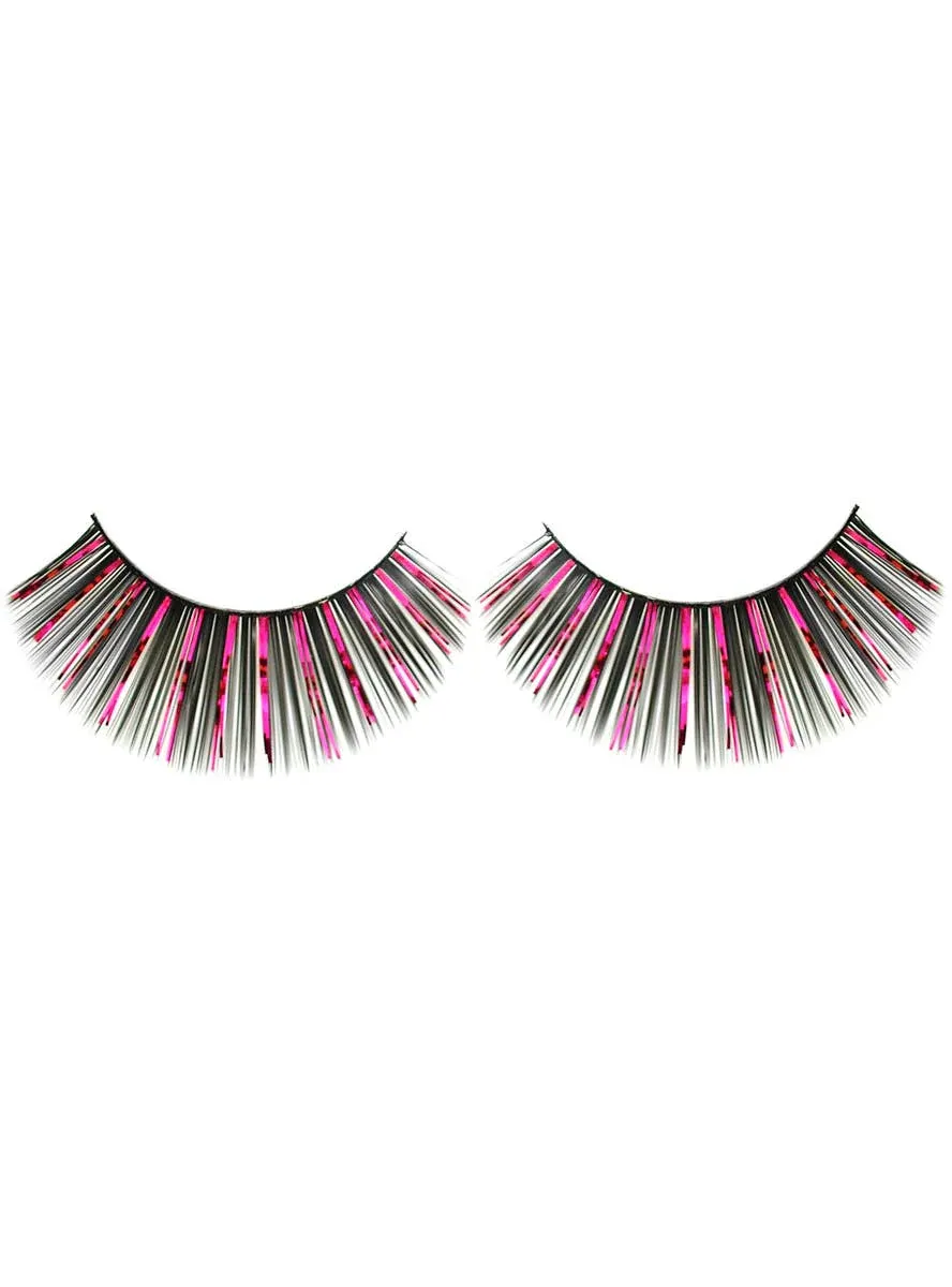 Long Black and Pink Tinsel False Eyelashes