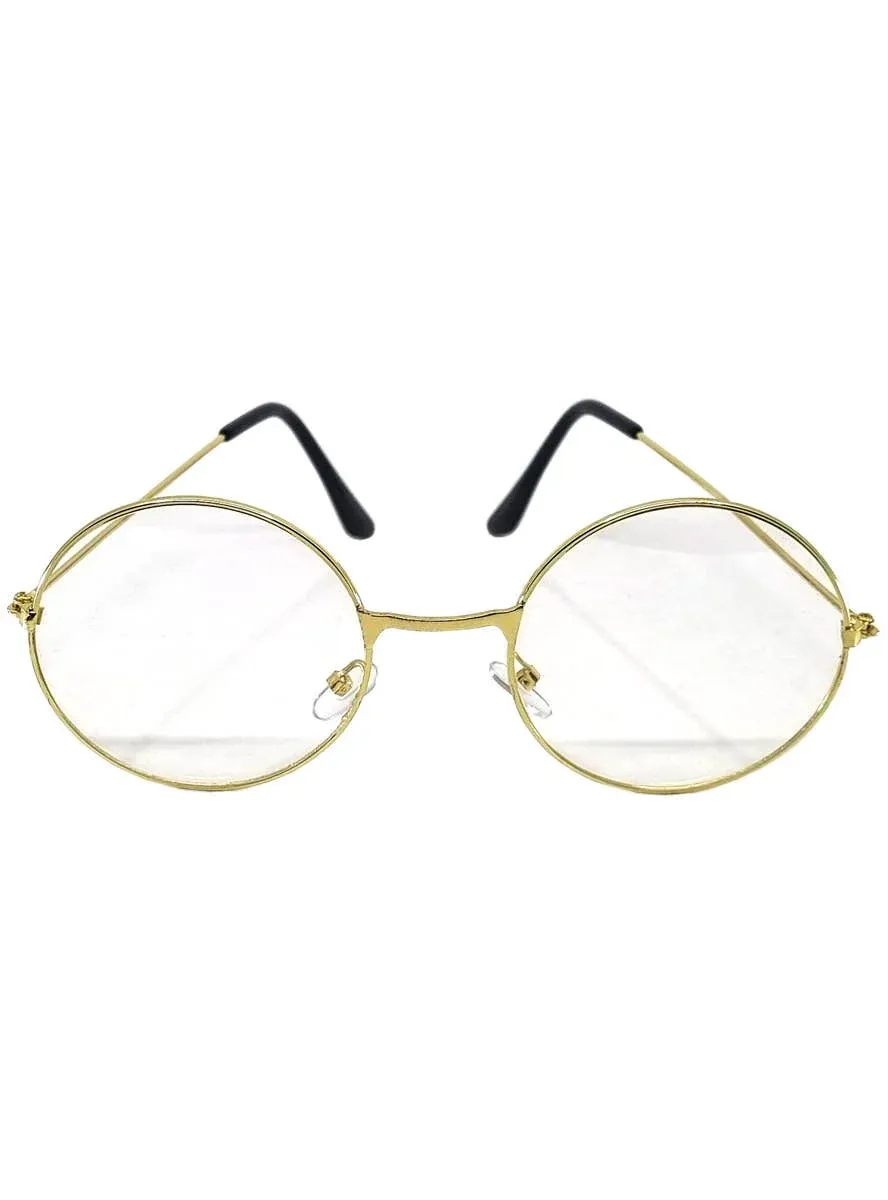 Round Gold Frame Clear Lens Costume Glasses