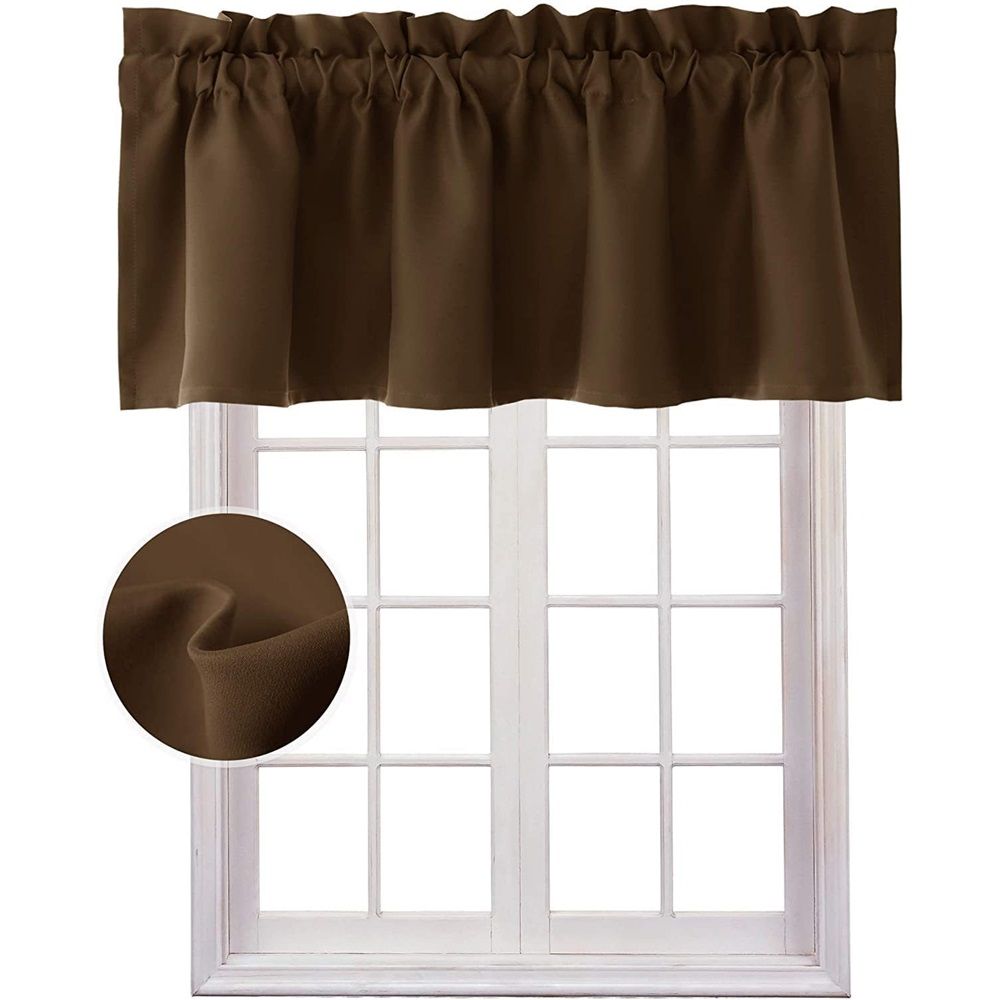 Valance Curtains Blackout Solid Rod Pocket Valances for Living Room and Bedroom, 45*145cm Brown, 1 Panel