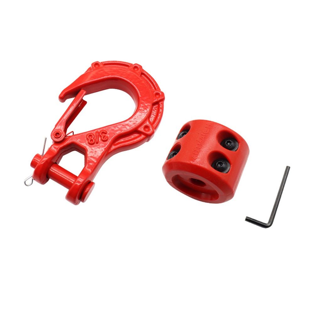 Winch Hook-3/8" Clevis Slip Hook with Safety Latch & Winch Cable Hook Stopper, Grade Forged Steel Work for Winch Rope, ATV, UTV, Off Road Vehicle, Red