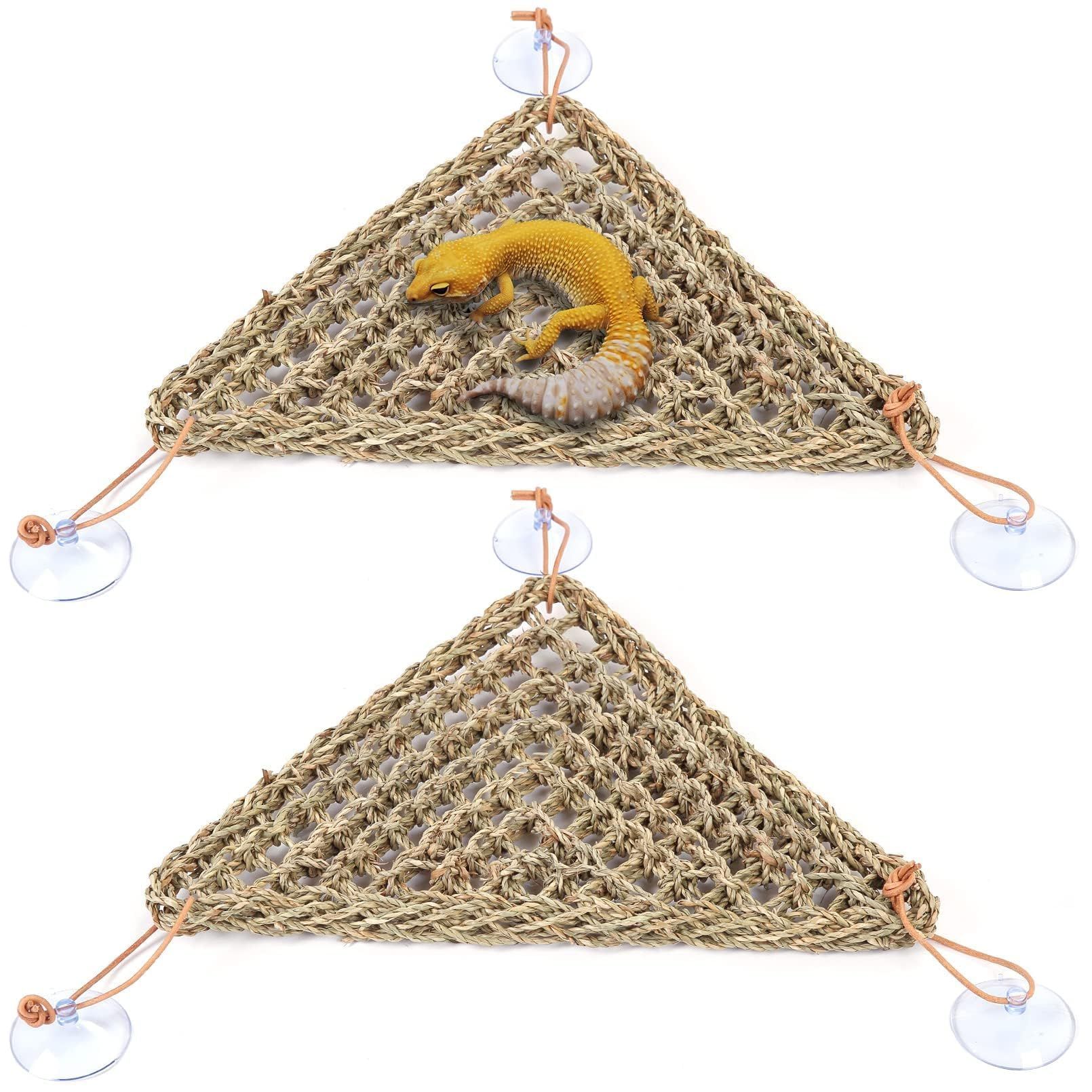 Reptile Hammock Corner Triangle 2 PCS,Natural Seagrass Fiber,Bearded Dragon Tank Accessories Habitat Decor for Lizard,Iguanas,Chameleon and Hermit Crabs