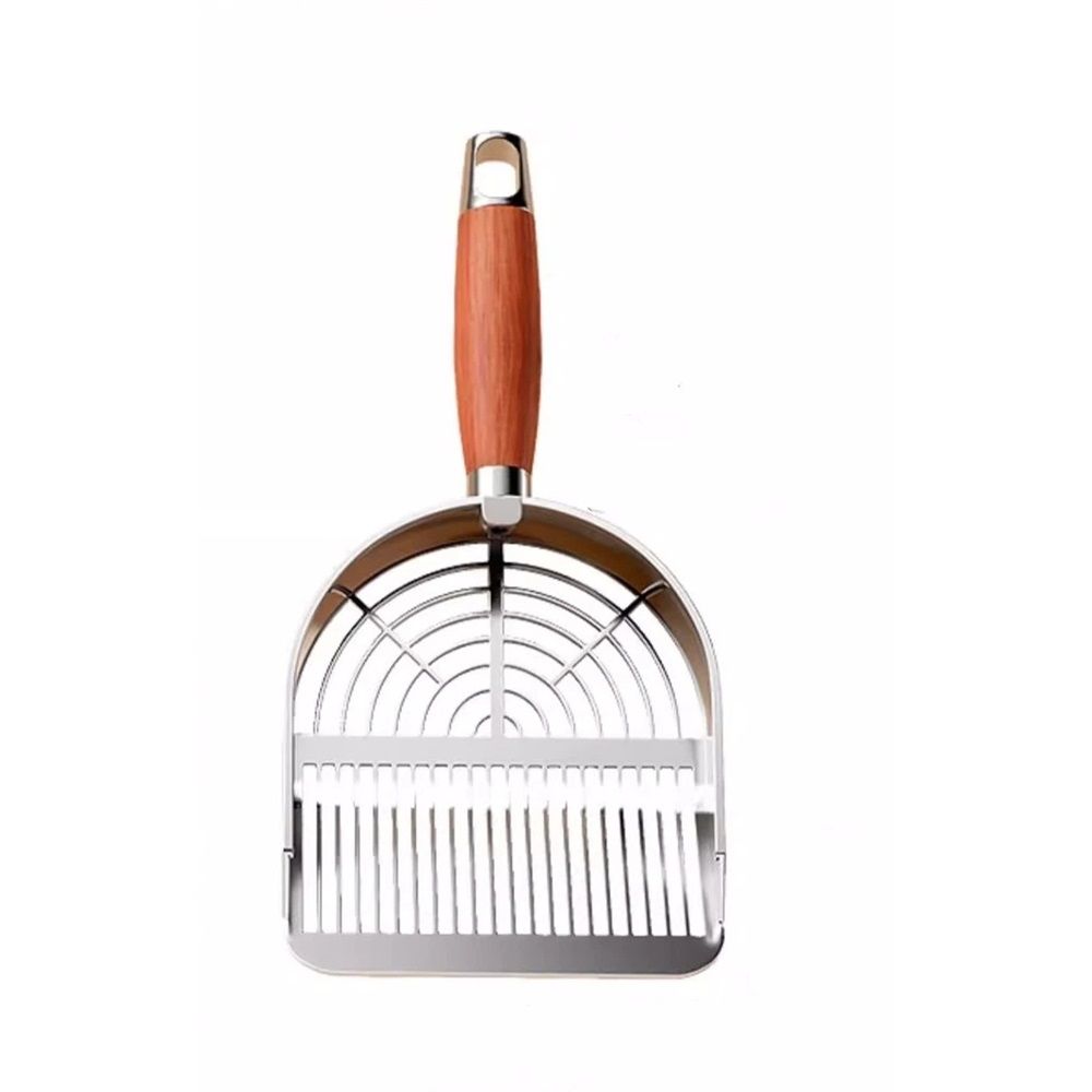 Stainless Steel Metal Cat Litter Scoop - Durable, Anti-Break Handle for Cat Litter Box Strip Holes Easy Cleaning（Original color ）Long shovel