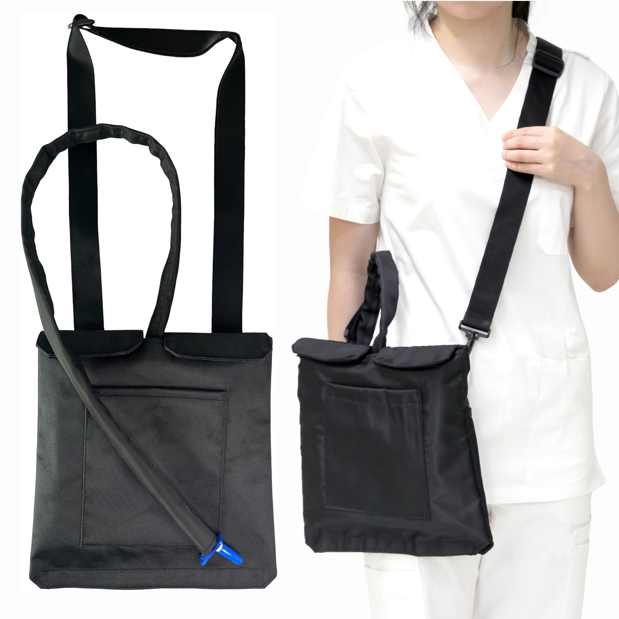 Urine Drainage Bag Holder with Update Catheter Pipe Cover and Adjustable Shoulder Straps, Catheter Bag Covers Front and Back with Catheter Bags - Crossbody or Hangs (Black，noiy bag)