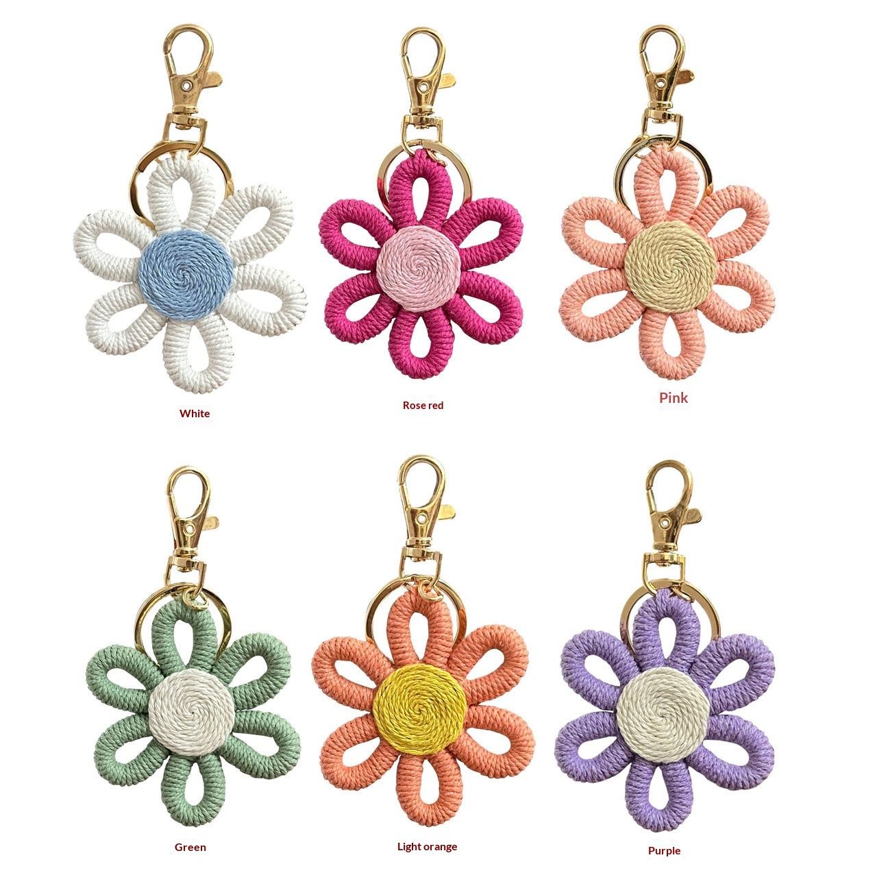 12 Pcs Daisy Party Favors Boho Woven Flowers Keychains Daisy Keychain for Boho Themed Birthday Carnival Party Return Gift