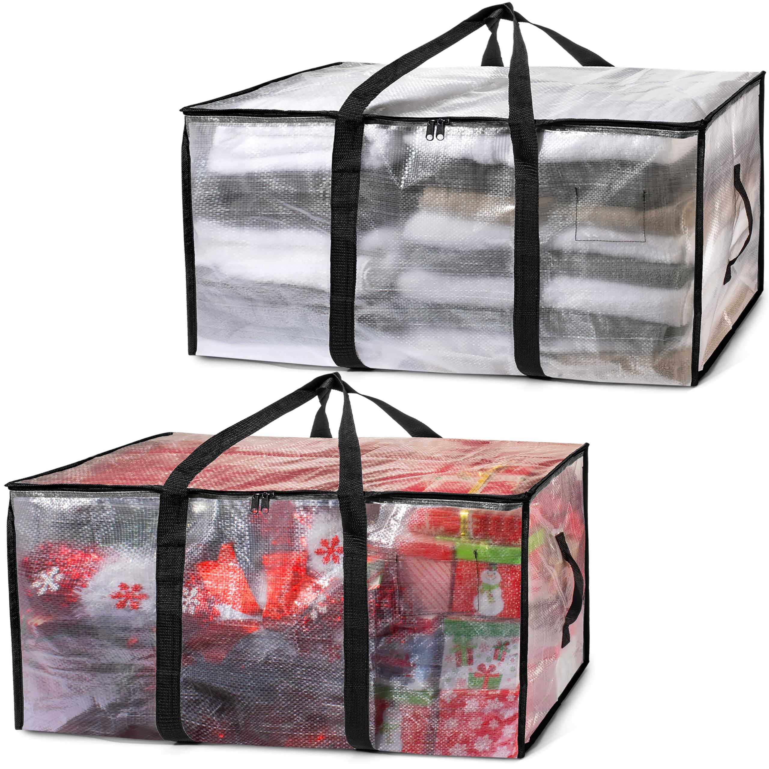 Moving Bags or Storage Bag – Backpack Straps, Zippers & Handles – Heavy-Duty Packing Bags for Moving, College Dorm(Transparent small size, 2 Pack)