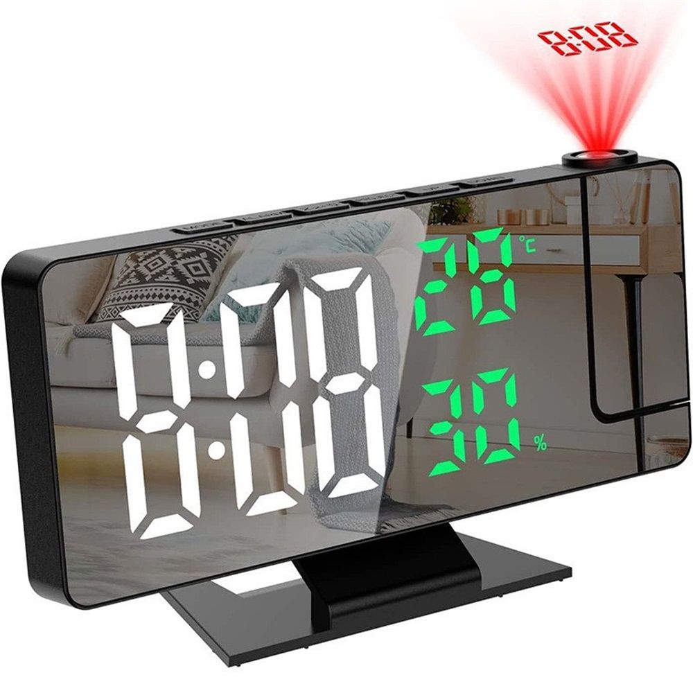 Digital Projection Alarm Clock with Temperature and Humidity Display, white LED Display，The Projection That can be Turned.
