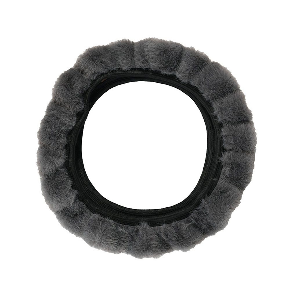 Steering Wheel Cover Premium Luxury Genuine All-Season Non-Slip for Cars Fits, Plush Fur Cute Auto Accessories, Gray（38cm）