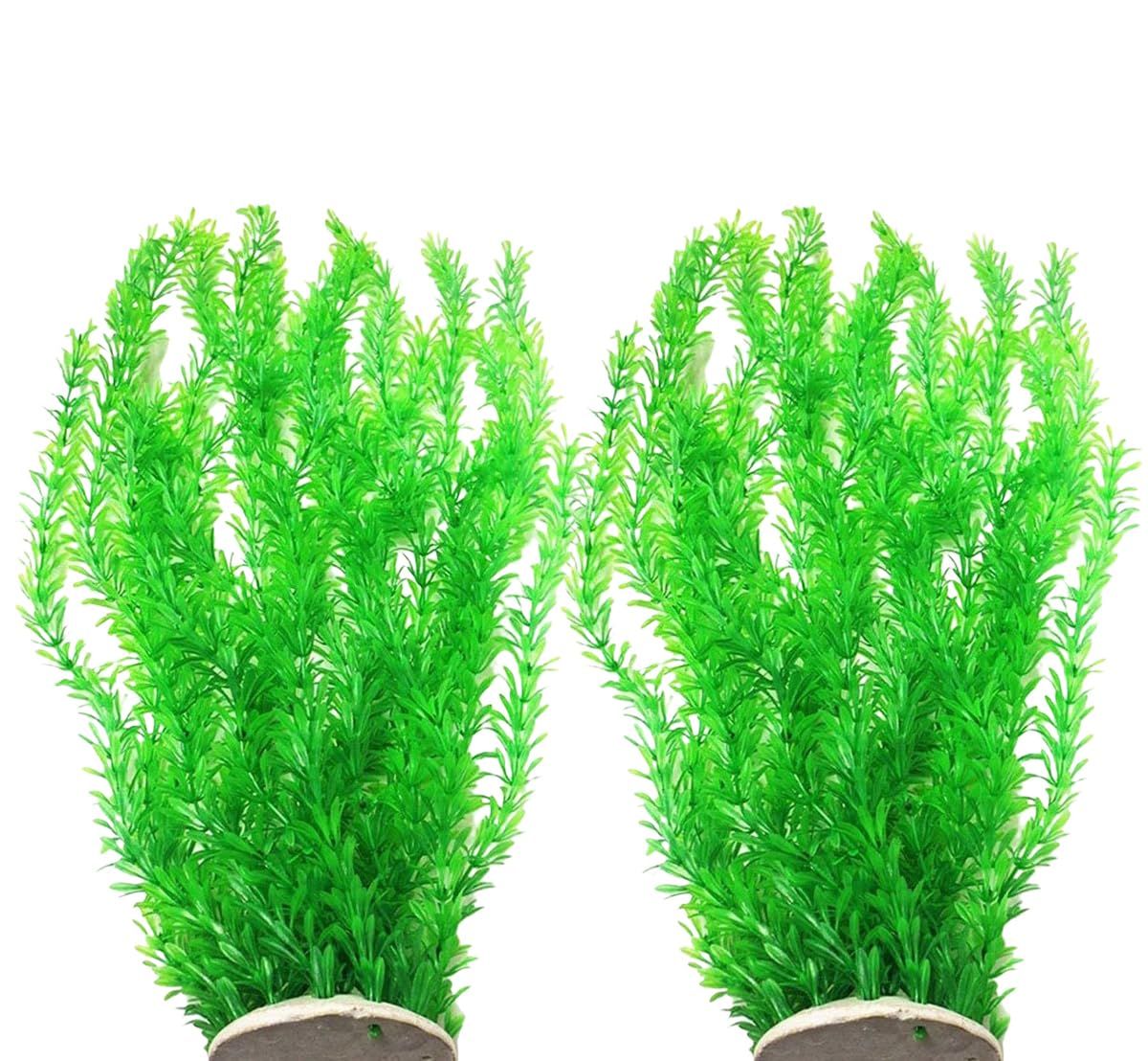 Pack of 2 Tall Plastic Aquarium Plants Large Fake Fish Tank Artificial Pond Aquarium Decor (Green Little Grass 30cm )