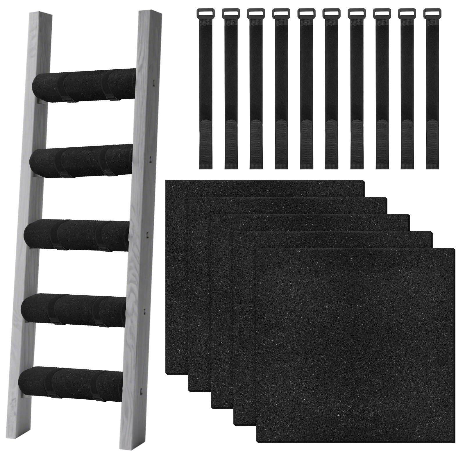 5 Pcs Bunk Bed Ladder Pads,with 10 Adjustable Hook & Loop Straps,Bunk Bed Ladder Cover,Ladder Step Pads Loft Bed, Suitable for Safe and Comfortable Climbing,10x10 Inch (Ladder Not Included)