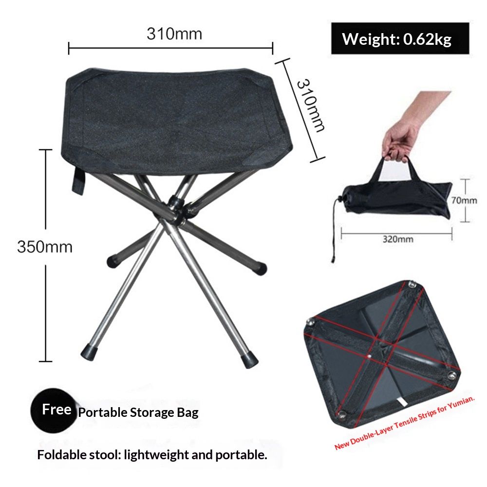 Ultra-Lightweight Stainless Steel Folding Camping Stool - Compact Portable Backpacking Stool with Carry Bag Folded Size for Hiking Travel Outdoor Events