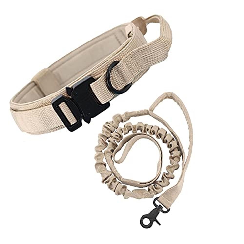 Reflective Nylon Dog Collar Military Adjustable Durable for Large German Shepherd Outdoor Working Training Walking with Leash (XL, Khaki)