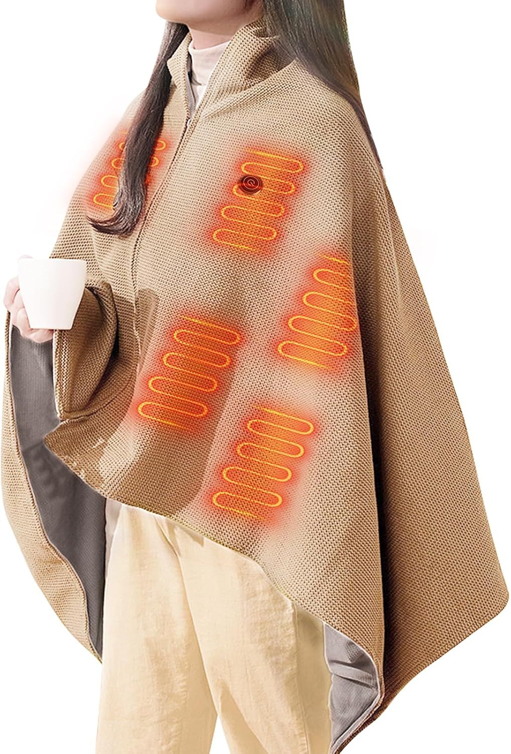 USB Power Supply Electric Heated Blanket Shawl Portable Wearable Heated Throw 3 Heat Levels Machine Washable Cozy 62x32 Inches