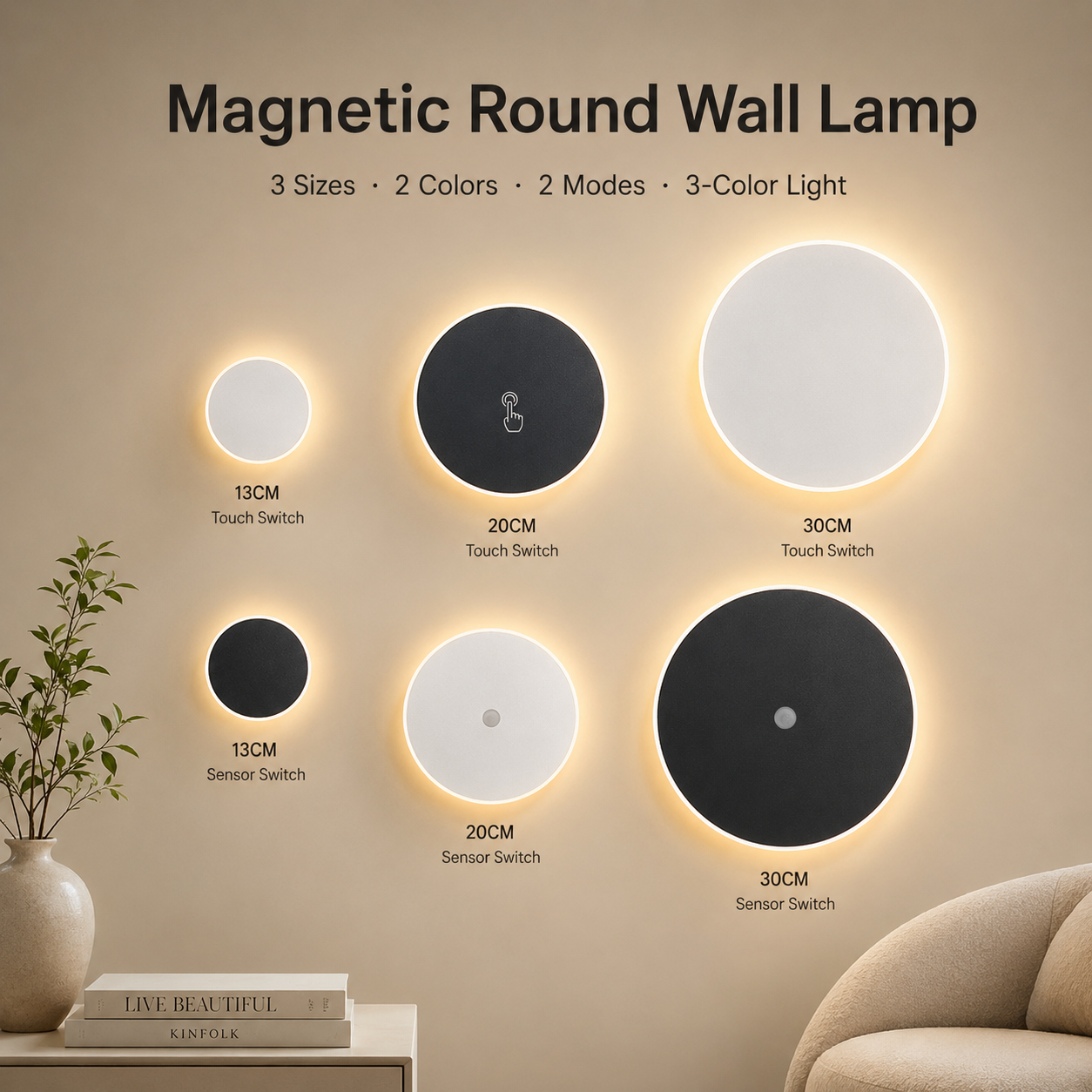 Magnetic Round Wall Lamp 20cm White