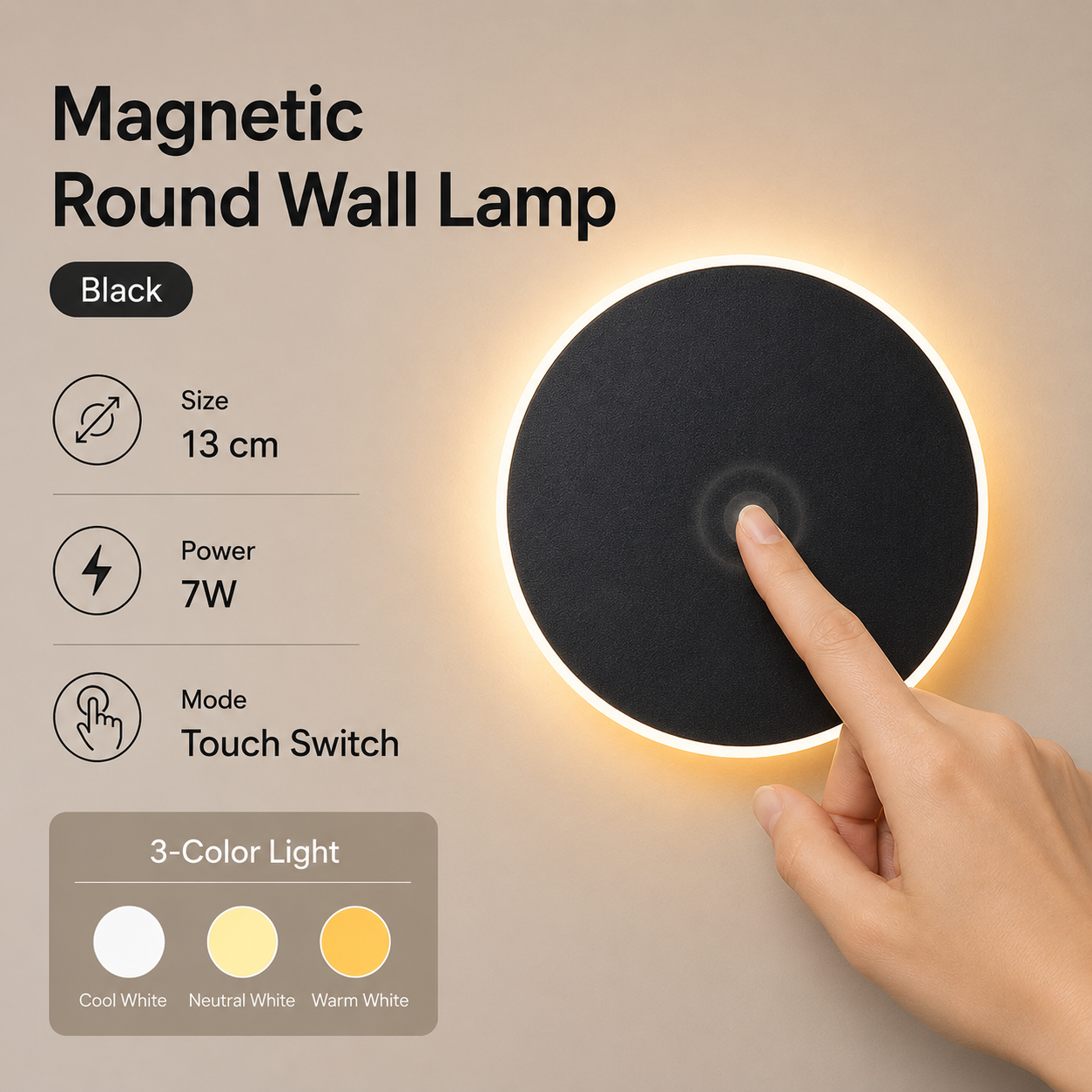Magnetic Round Wall Lamp 13cm Black Magnetic Round Wall Lamp 13cm Black