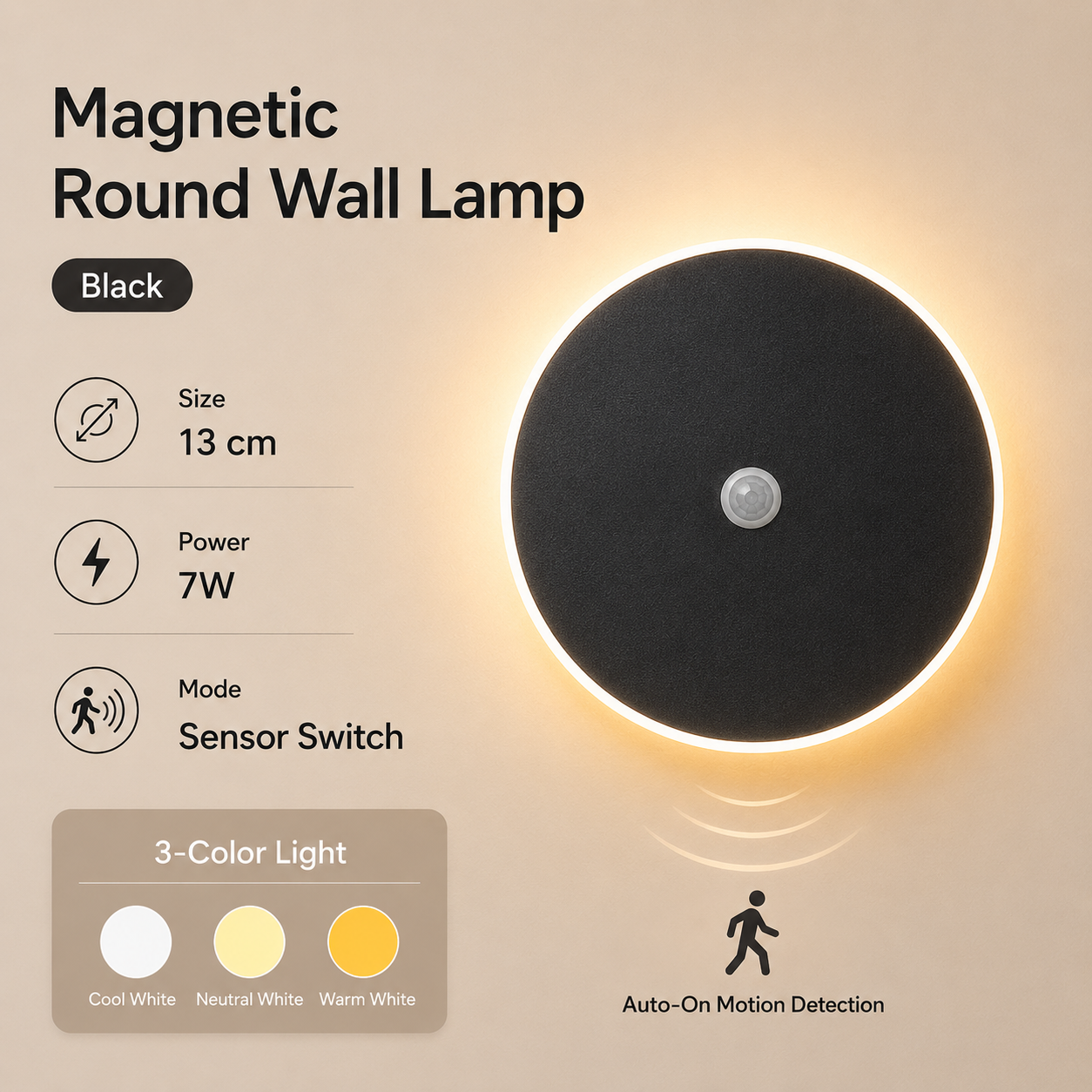 Magnetic Round Wall Lamp 13cm Black Magnetic Round Wall Lamp 13cm Black