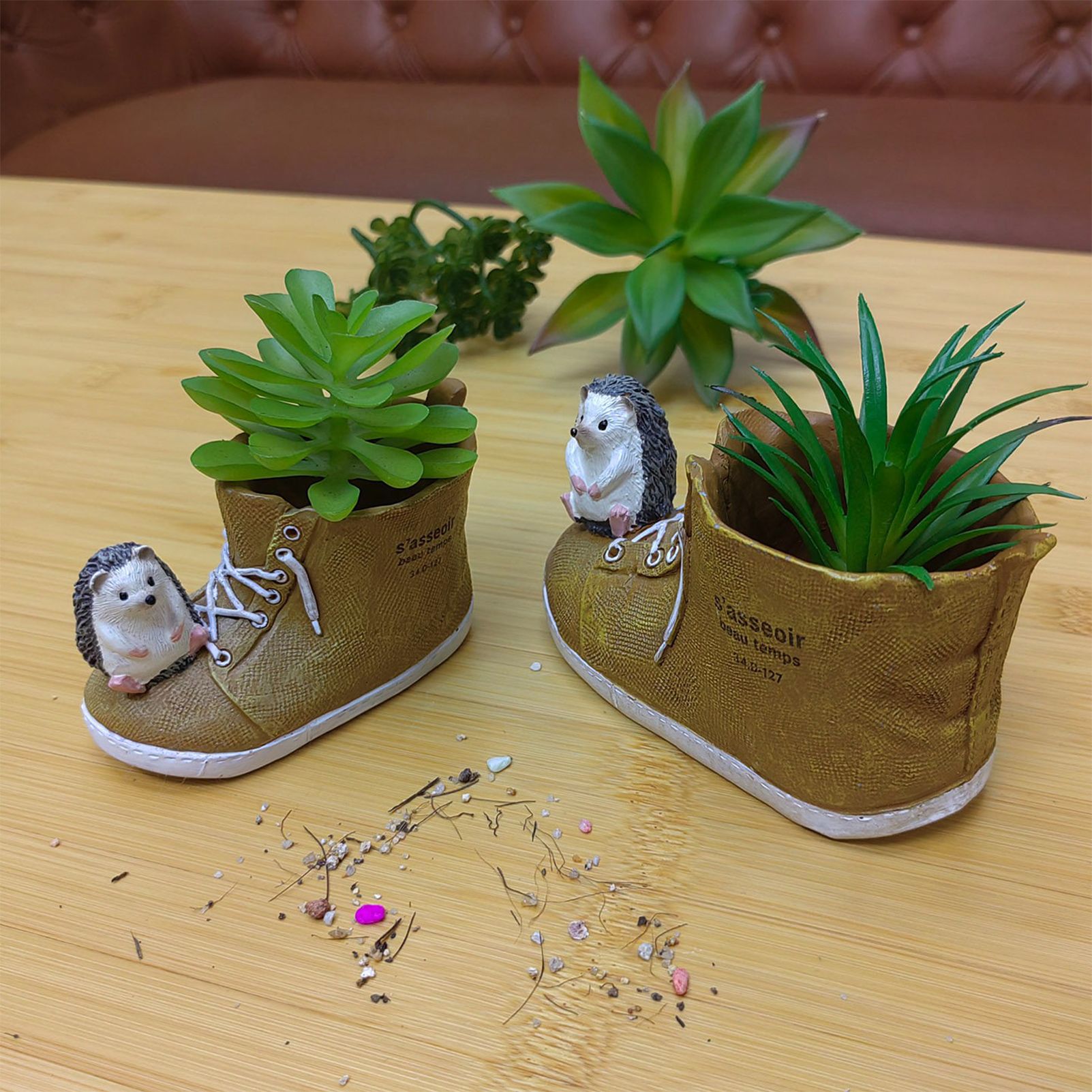 Cute Hedgehog with Resin Shoe Flower Pot with Animal Figurine
