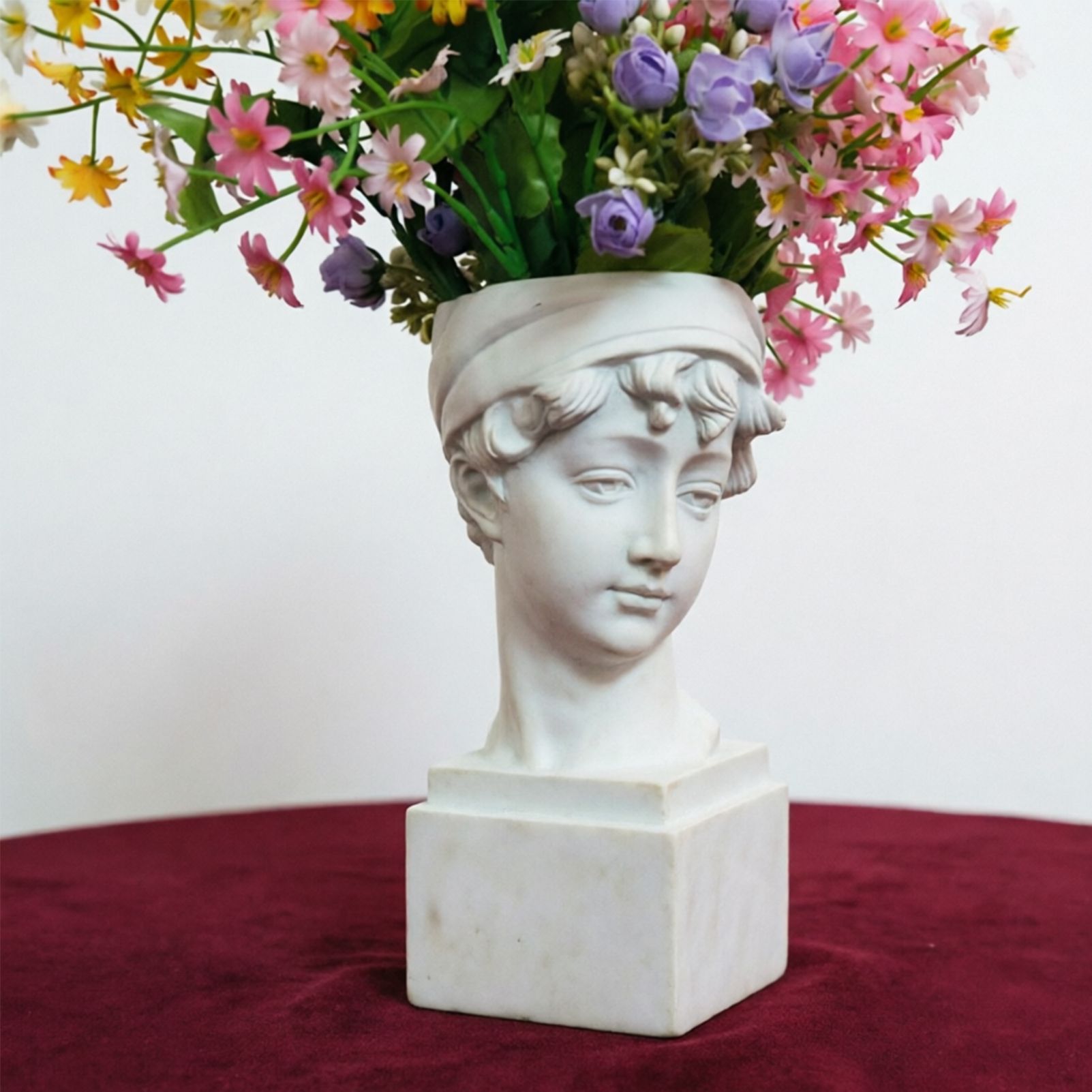Elegant Girl with a Headscarf Resin Bust Sculpture Flower Vase - Classic European Style Figurine for Home Decor