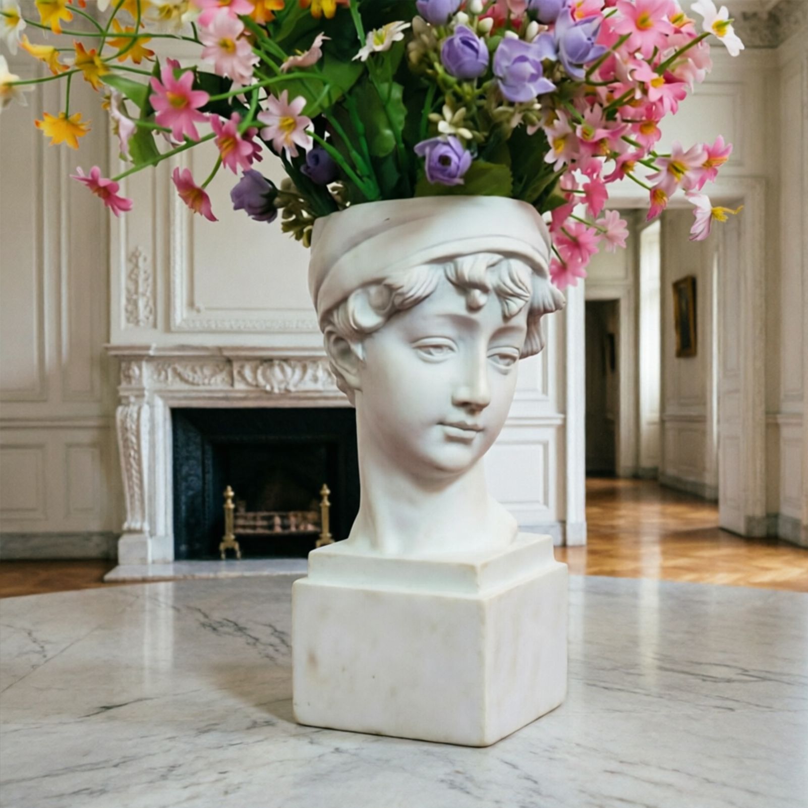 Elegant Girl with a Headscarf Resin Bust Sculpture Flower Vase - Classic European Style Figurine for Home Decor