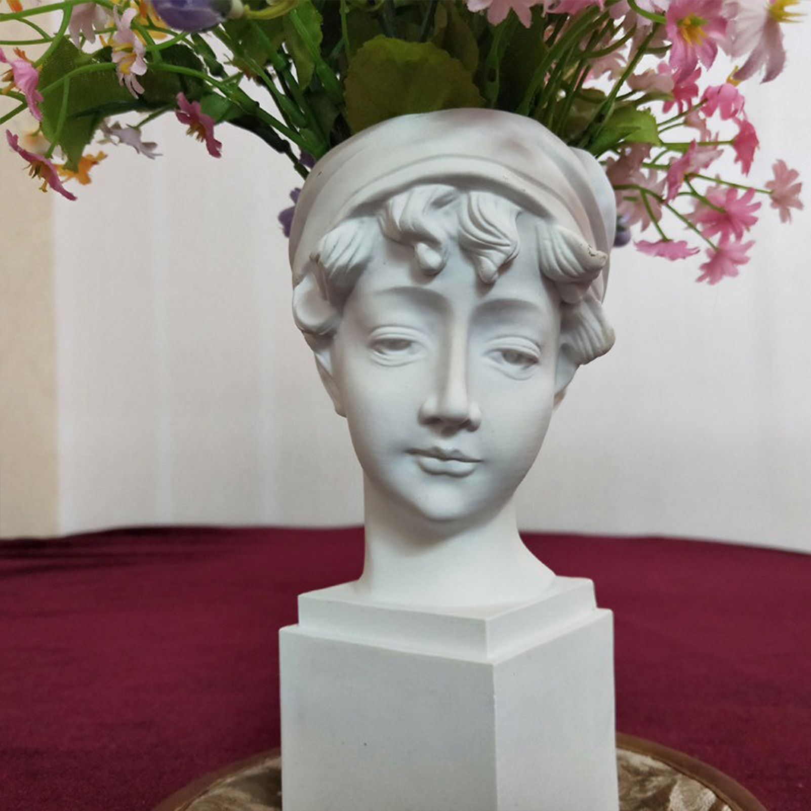 Elegant Girl with a Headscarf Resin Bust Sculpture Flower Vase - Classic European Style Figurine for Home Decor