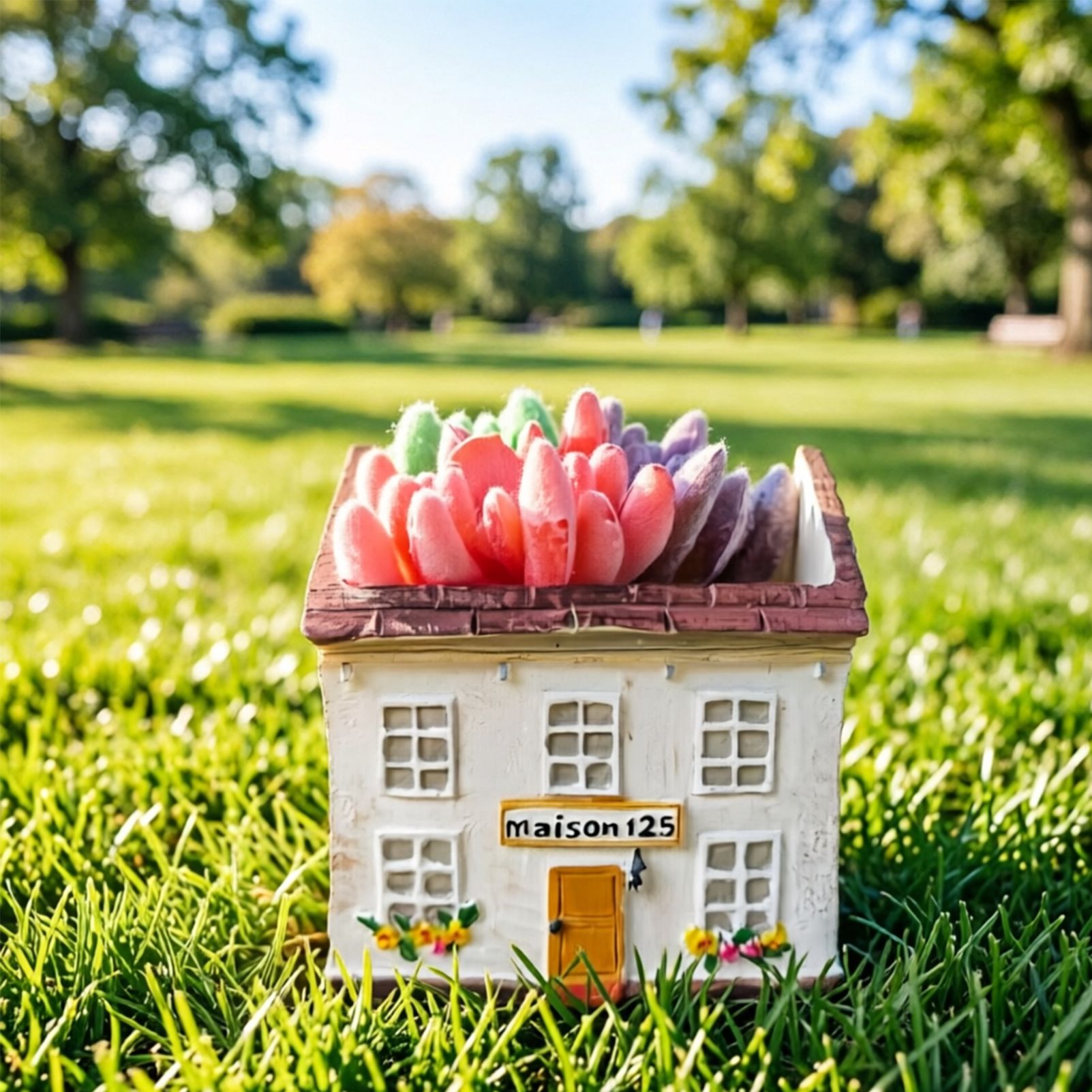 Mini House Square Cottage Planter - Vintage Resin Succulent Pot with Red Roof