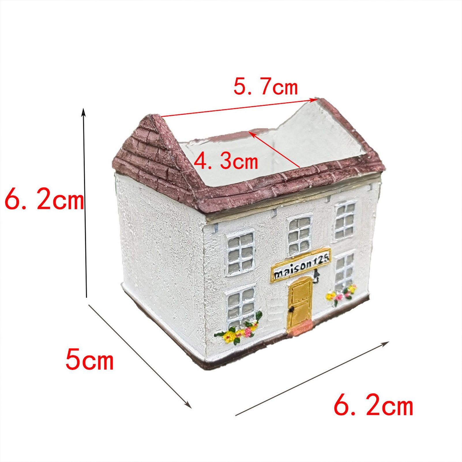 Mini House Square Cottage Planter - Vintage Resin Succulent Pot with Red Roof