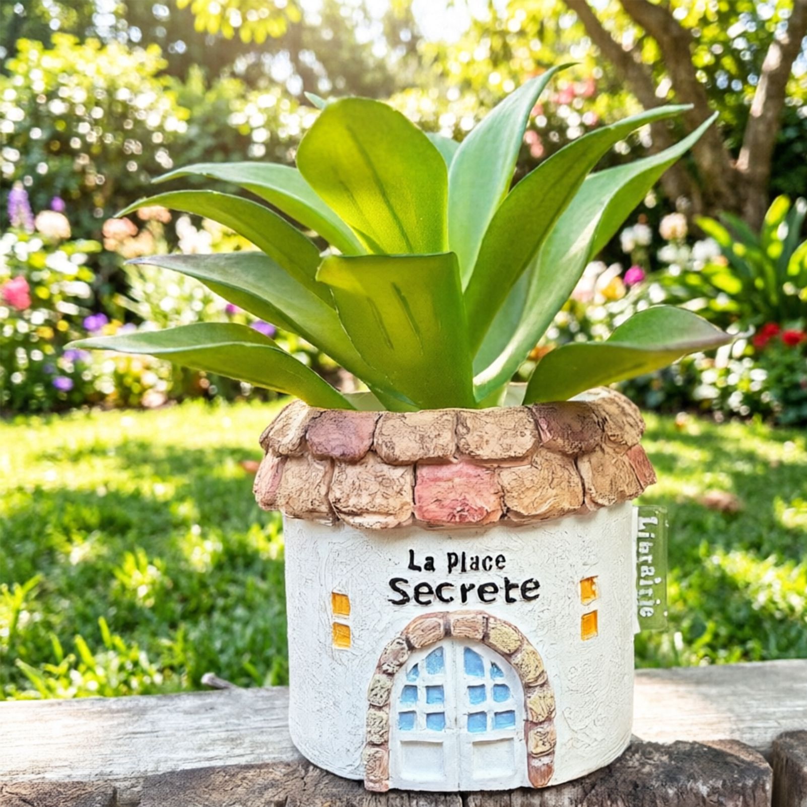 Mini Resin Round Cottage House Planter French Country Style Succulent Pot with Drainage Hole